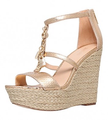 MICHAEL MICHAEL KORS Suki metallic-leather platform sandals – gold wedge high heels – luxe high heeled wedges – designer shoes - flipped