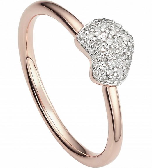 MONICA VINADER Nura 18ct rose-gold vermeil and diamond ring. Pave diamonds | heart shape rings | Valentine gifts for her | Valentine’s day jewellery | hearts | diamonds