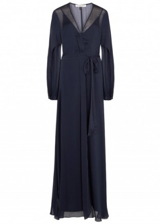 HALSTON HERITAGE Navy chiffon wrap gown ~ elegant occasion gowns ~ elegance ~ chic occasion wear ~ long event dresses