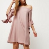 River Island nude pink bardot swing dress – off the shoulder dresses – on-trend fashion
