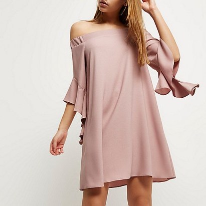 River Island nude pink bardot swing dress – off the shoulder dresses – on-trend fashion - flipped