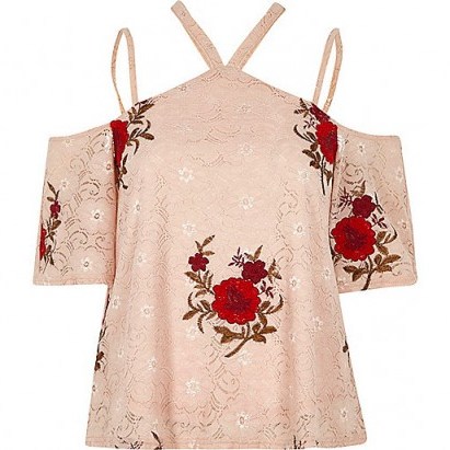 River Island petite pink floral cold shoulder top – flower embroidery – embroidered tops – trending fashion – on-trend - flipped
