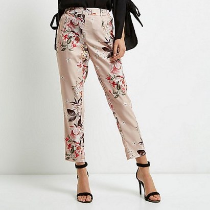 River Island pink floral print tapered trousers – flower printed pants – spring fashion - flipped
