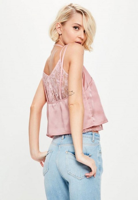 Missguided pink lace insert satin cami ~ strappy tops ~ slip fashion ~ feminine - flipped