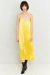 Pins & Needles Yellow Satin Midi Slip Dress. Cami dresses ~ spaghetti strap fashion ~thin straps ~ silky