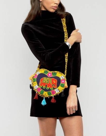 Reclaimed Vintage Embroidered Heart Cross Body Bag ~ ethnic style bags ~ hearts on handbags ~ hippy crossbody - flipped