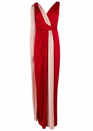PAULE KA Red and pink draped satin gown ~ statement gowns ~ evening glamour ~ long occasion dresses ~ effortless elegance ~ effortlessly elegant ~ special event clothing