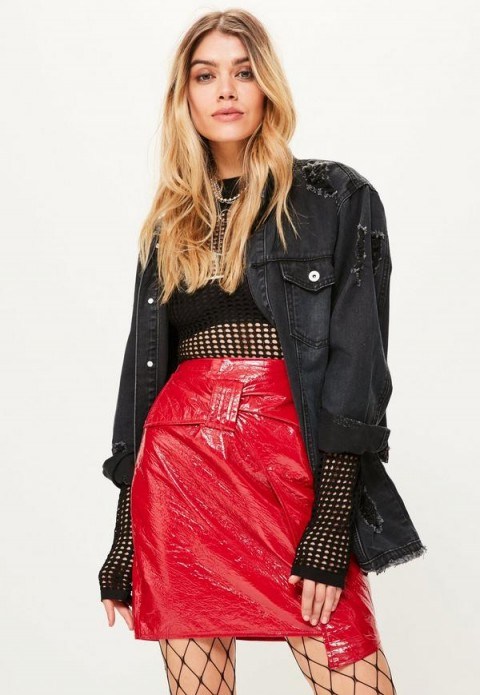 missguided / red faux leather tie belted mini skirt - flipped