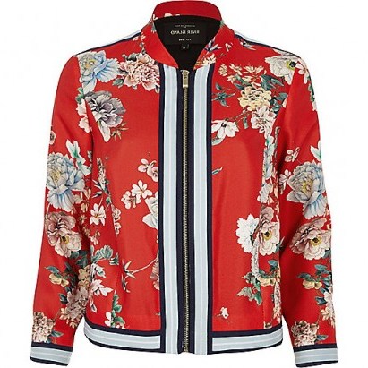 river island Red floral bomber jacket - flipped