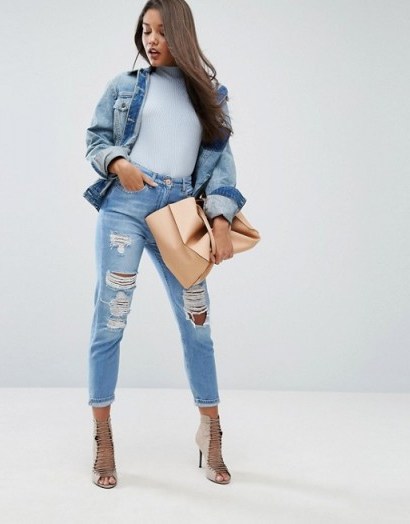 River Island Mom Jeans With Extreme Rips mid blue denim - flipped