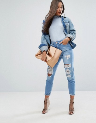 River Island Mom Jeans With Extreme Rips mid blue denim