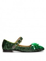 TOGA Sequin square-toe embellished ballet flats ~ emerald-green Mary Jane shoes ~ luxe Mary Janes ~ sequined footwear ~ sequins ~ statement flats ~ flat pumps
