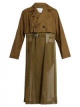 TOGA Sheer-panel trench coat ~ khaki green coats ~ designer fashion