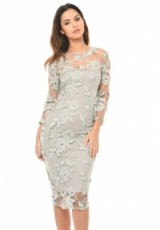 AX Paris SILVER CROCHET BODYCON DRESS – fitted party dresses – sheer floral overlay – going out fashion