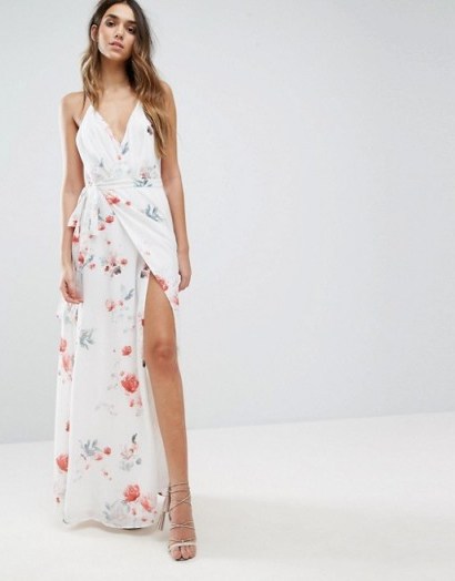 The Jetset Diaries Isabella Maxi Dress floral – long wrap style party dresses – evening fashion – feminine clothing – self tie waist – plunge front - flipped