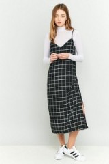 Urban Outfitters Black Checked Midi Slip Dress. black cami dresses | check prints | strappy day fashion | thin straps | spaghetti strap