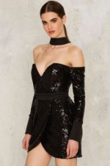 Zhivago Siempre Viva Off-the-Shoulder Dress ~ lbd ~ shimmering party dresses ~ evening glamour ~ black embellished mini dresses ~ choker dress ~ sequined ~ glittering sequins