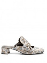 ERDEM Addison jacquard block-heel mules in silver satin ~ floral shoes ~ luxury footwear ~ period style fashion