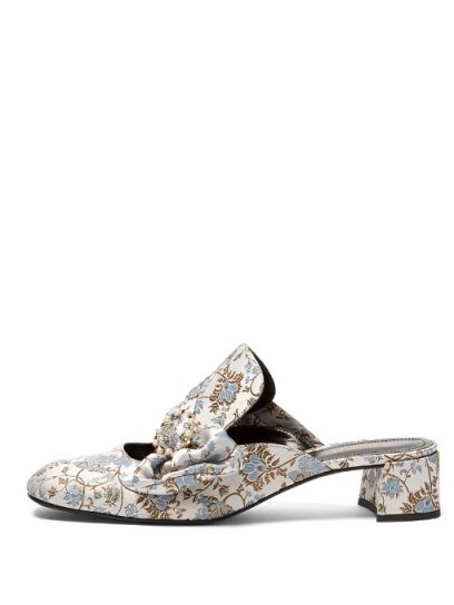 ERDEM Addison jacquard block-heel mules in silver satin ~ floral shoes ~ luxury footwear ~ period style fashion - flipped