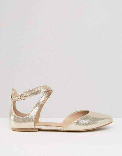 ALDO Falorisa Gold Ballerina Flat Shoes Gold. Strappy flats | chic ballerinas | metallic ankle strap shoes - flipped