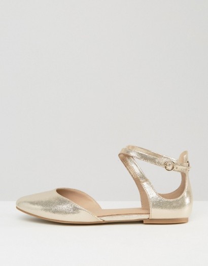 ALDO Falorisa Gold Ballerina Flat Shoes Gold. Strappy flats | chic ballerinas | metallic ankle strap shoes