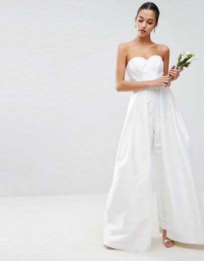 ASOS Bridal Jumpsuit in white – wide leg jumpsuits – strapless – sweetheart neckline – wedding outfits - flipped