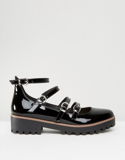 ASOS MAVERICK Chunky Flat Shoes Black. Patent flats | strappy footwear - flipped