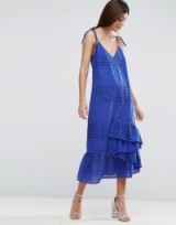 ASOS Slip Dress in Lace with Ruffle Hem Blue. Cami dresses | strappy | ruffled | summer fashion