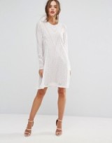 BCBG MAXAZRIA Off White Lace Dress ~ long sleeve shift dresses ~ party wear ~ evening fashion ~ occasion clothing