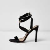 River Island black cage wrap around sandals ~ velvet look strappy sandals ~ party heels ~ stiletto heel shoes ~ evening ~ going out