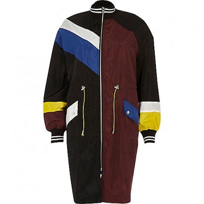 River Island black colour block anorak coat ~ long colourful anoraks ~ rain wear ~ spring coats