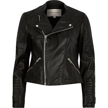 river island black leather quilted collarless biker jacket ~ moto jackets ~ casual luxe ~ fashion & style - flipped