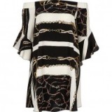 River Island black scarf print bardot swing dress ~ going out dresses ~ printed party fashion ~ off the shoulder ~ evening wear