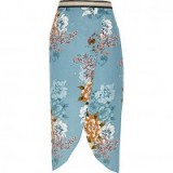 RIVER ISLAND Blue floral print wrap midi skirt – spring fashion – asymmetric hem skirts