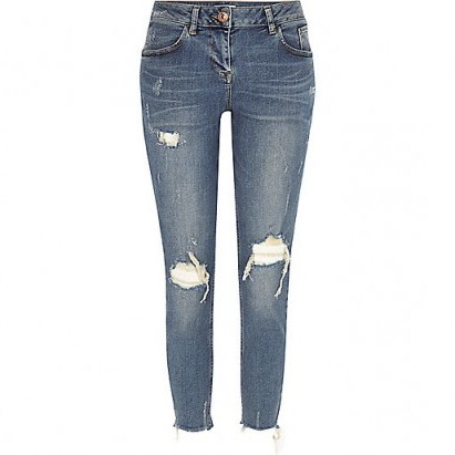 RIVER ISLAND Blue wash Alannah ripped relaxed skinny jeans -destroyed denim – distressed – casual fashion - flipped