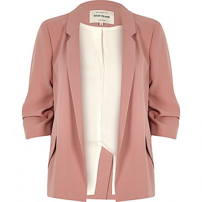 River Island blush pink ruched sleeve blazer ~ smart blazers ~ three quarter length sleeved jackets ~ outerwear