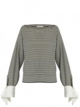 CHLOÉ Boat-neck contrast-cuff black and white striped jersey top ~ chic Breton stripe tops ~ fluted cuffs ~ designer clothing