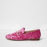 River Island Bright pink velvet loafers ~ hot pink flats ~ slip on flat shoes