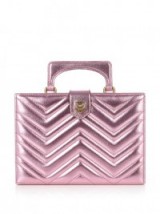 GUCCI Broadway pink metallic-leather clutch ~ metallic handbags ~ chevron quilted designer bags ~ luxe style accessories