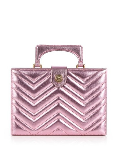 GUCCI Broadway pink metallic-leather clutch ~ metallic handbags ~ chevron quilted designer bags ~ luxe style accessories - flipped