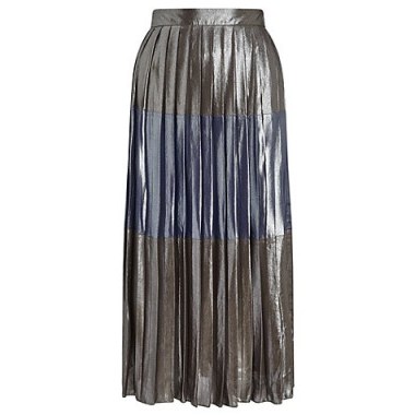 Miss Selfridge Silver Metallic Stripe Midi Skirt ~ metallics ~ pleated skirts - flipped