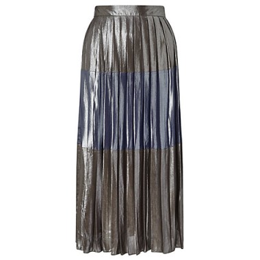 Miss Selfridge Silver Metallic Stripe Midi Skirt ~ metallics ~ pleated skirts