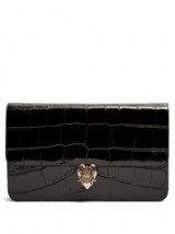 ALEXANDER MCQUEEN Crocodile-effect leather envelope clutch in black ~ designer evening bags ~ luxury handbags