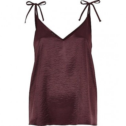 river island dark purple bow shoulder cami top ~ strappy tops ~ camisoles ~ fashion - flipped