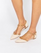 Dune Heti Stud Pointed Flat Shoes Nude. Pointed flats | studded shoes | neutral tone footwear
