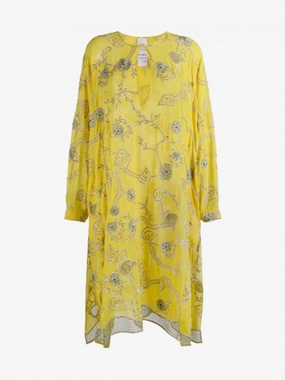 Ashish Yellow Embroidered Kaftan Dress ~ embellished kaftans - flipped
