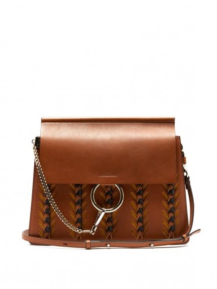 CHLOÉ Faye medium braid-embellished tan-brown leather shoulder bag ~ designer handbags ~ iconic bags - flipped
