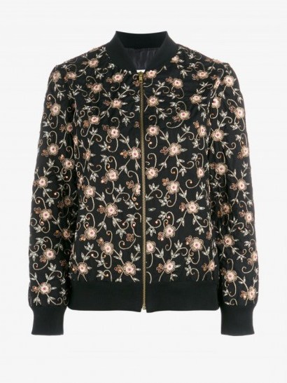 Ashish Black Floral Embroidered Bomber Jacket ~ designer jackets - flipped