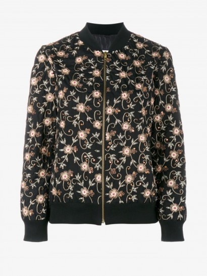 Ashish Black Floral Embroidered Bomber Jacket ~ designer jackets