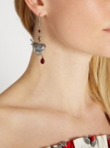 ALEXANDER MCQUEEN Heart Locket earrings ~ statement jewellery ~ silver metal hearts ~ red crystals